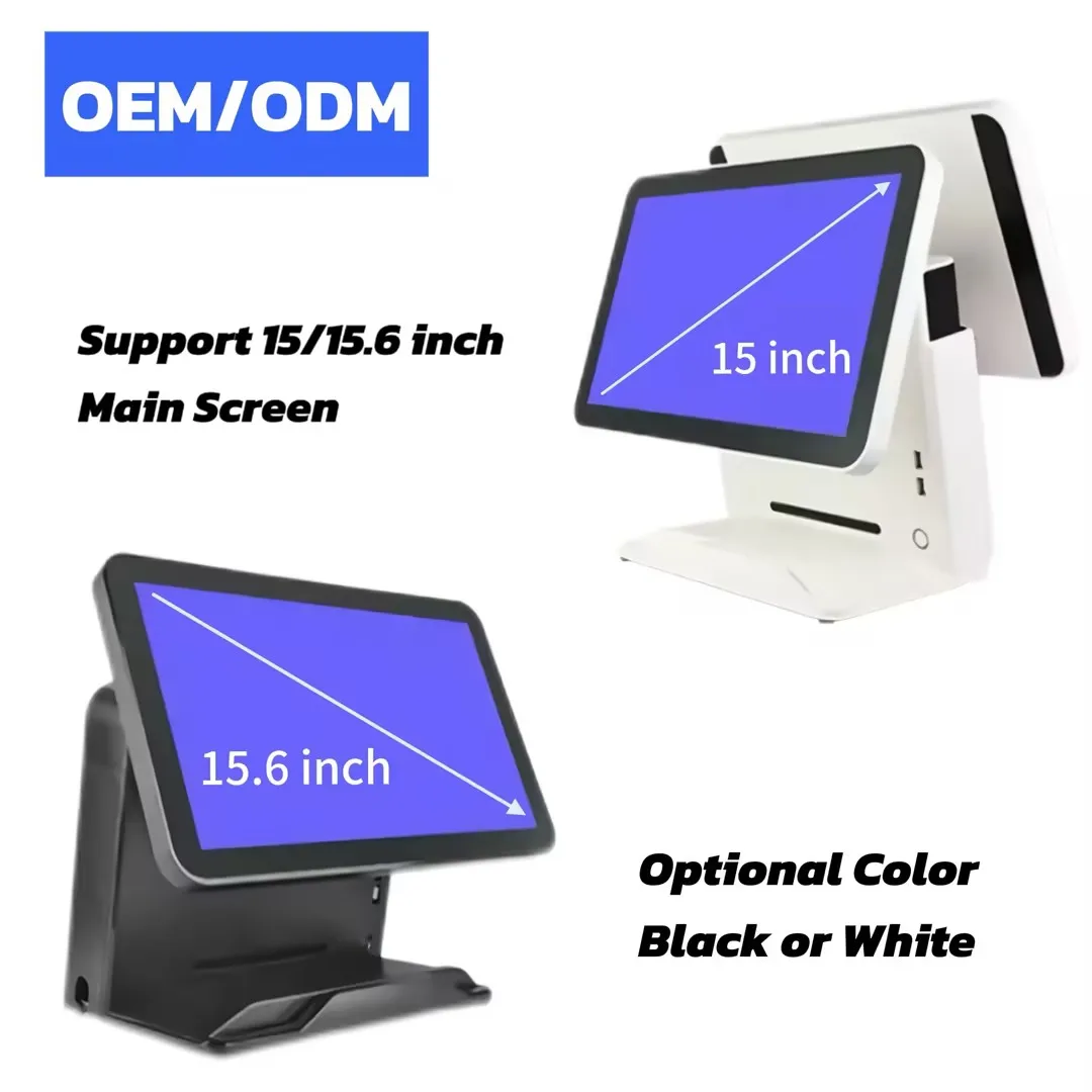 15/15.6 Inch Touch Screen POS Terminal All-in-One Dual Display for Restaurant Ordering Win/Android Compatible Cash Register