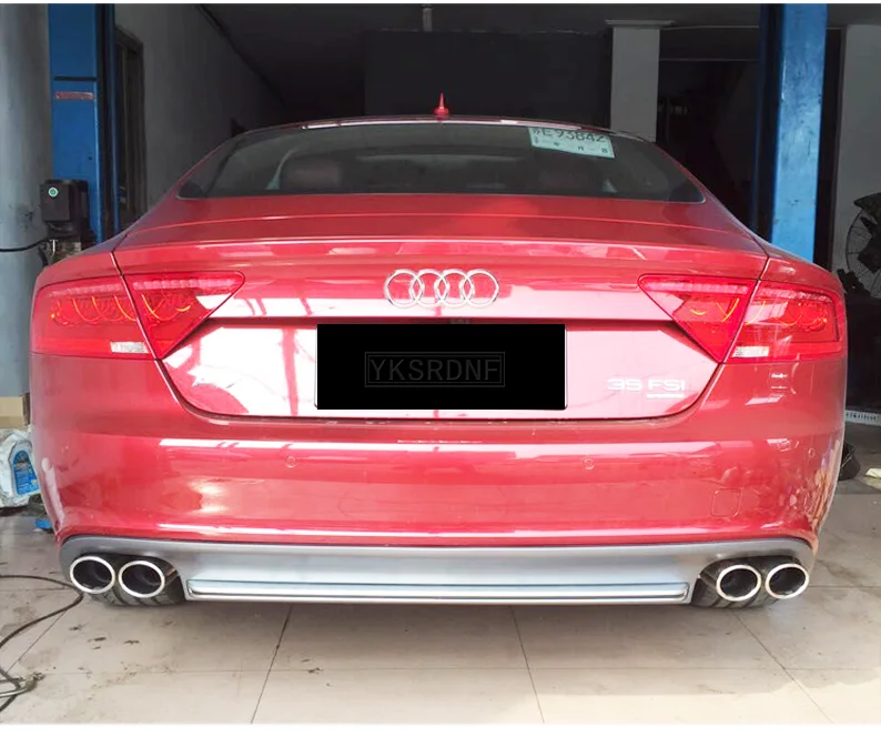 1Set Car Exhaust Pipe Tips With Rear Bumper Diffuser spoiler For Audi A7 standard hatchback 2012 2013 2014 2015 Accessories