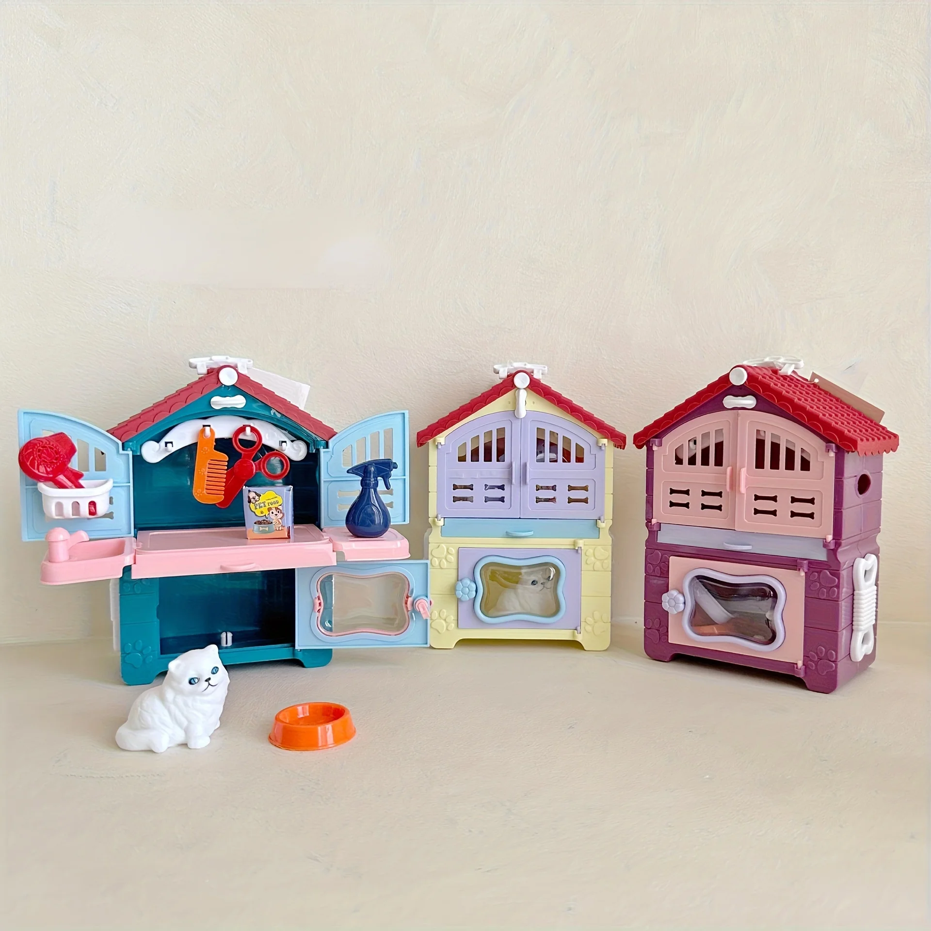 1pc Mini Cute Little Dog And Cat Beauty Shop Toy Set, Pet Toys, Playing House Scene Games