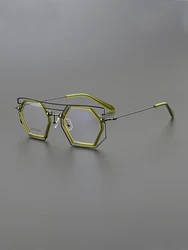 Niche designer polygon personality glasses frame square retro literary fashion optical prescription myopia glasses big face