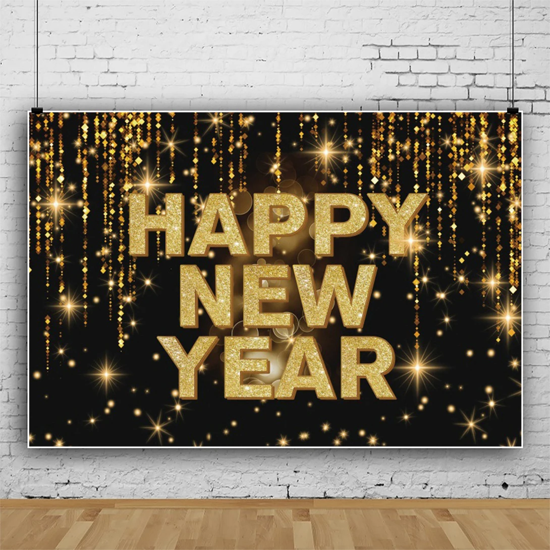 Laeacco новогодний фон для фотосъемки черные и золотые блестящие звезды светильник боке для детей и взрослых портретный фон для фотосъемки