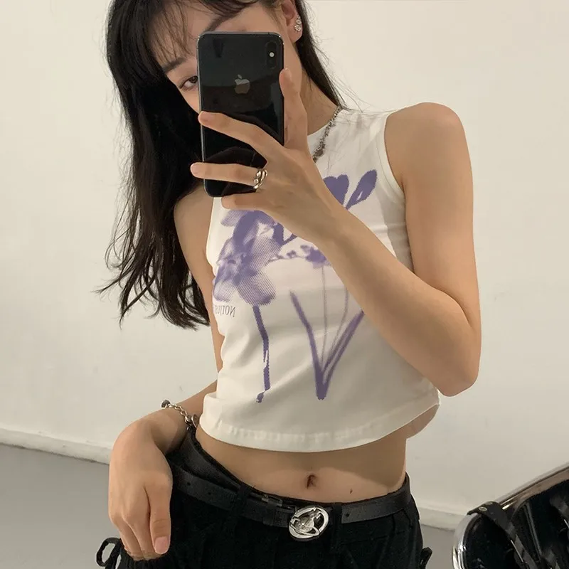 Karrram Y2k Aesthetics Tank Tops 00s Grunge Fairycore Print Crop Tops Korean Fashion Kawaii Tops Harajuku E-girls Cute Tanktop