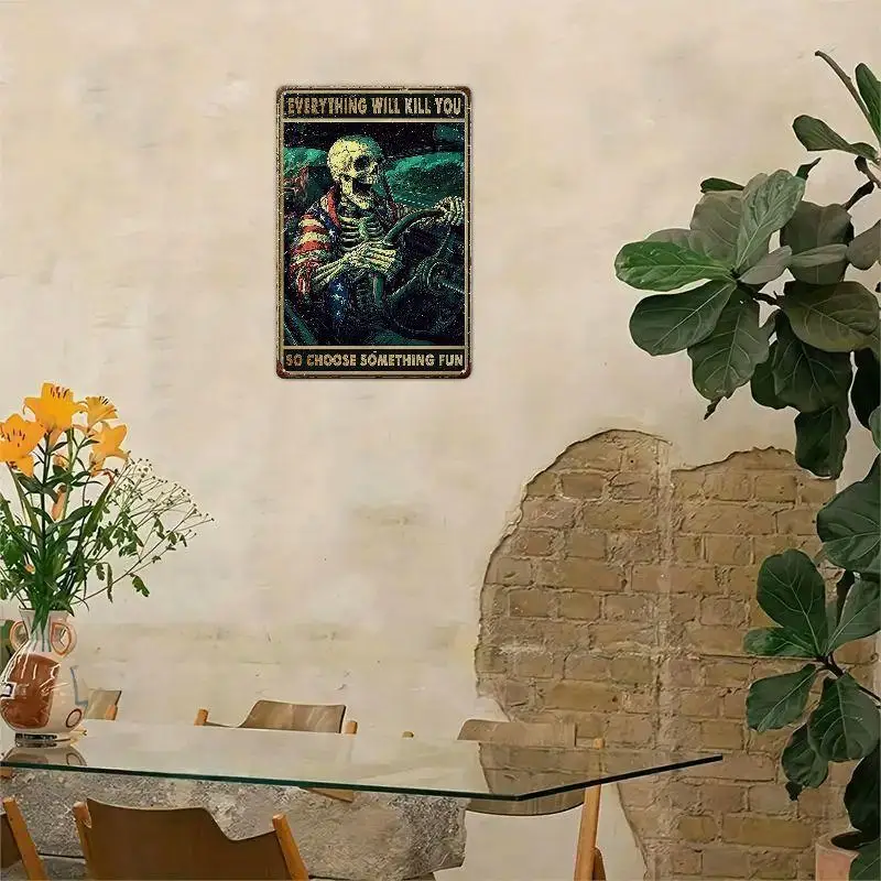 لافتات ولوحات زخرفية مضحكة على شكل جمجمة أمريكية عتيقة من القصدير المعدني - "كل شيء سوف، لذا اختر شيء ممتع" فن جداري #5