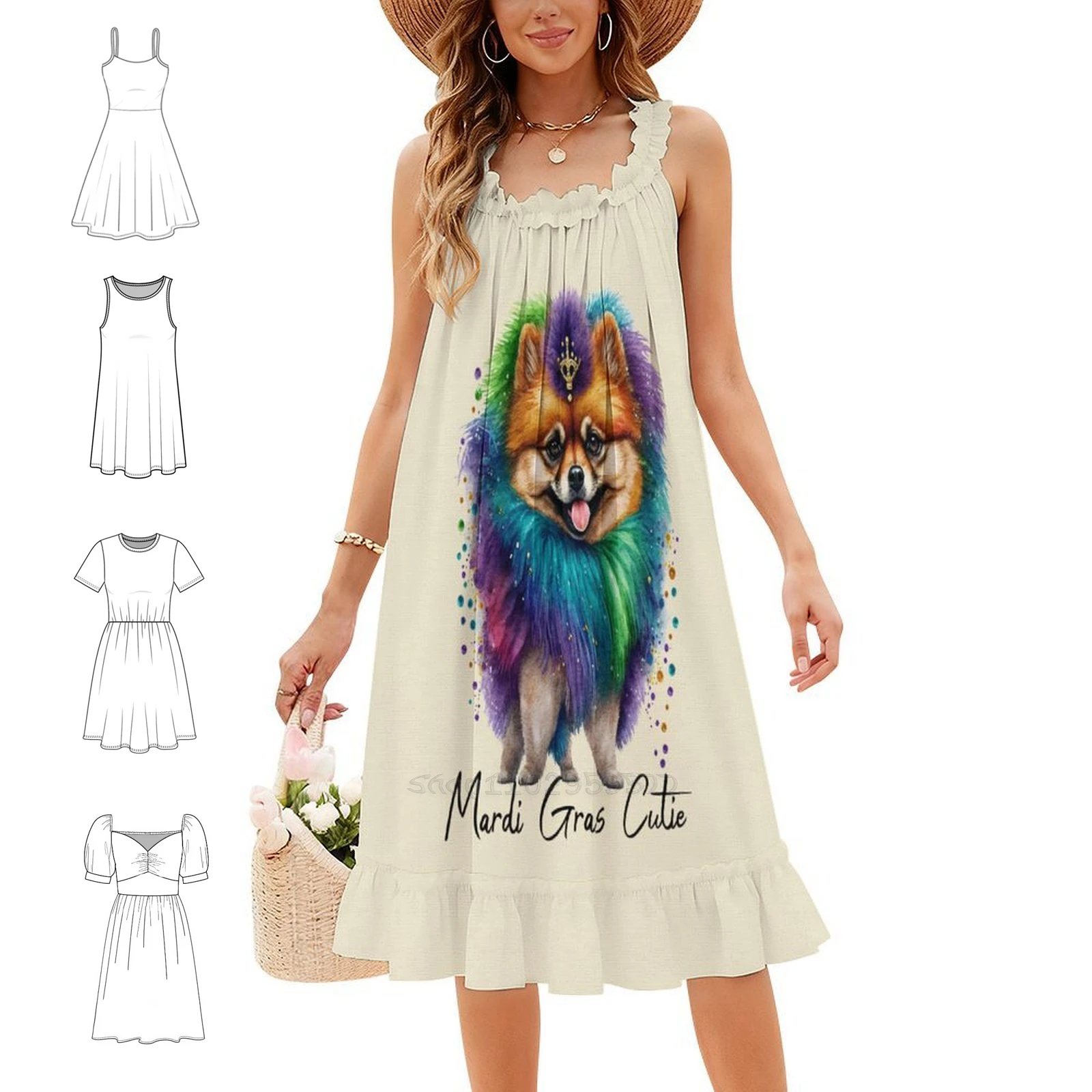 Mardi Gras Cutie Pomeranian Korean Style Casual Dress For Women Simple Daily Office Lady Dresses Mardi Gras Cutie Pomeranian