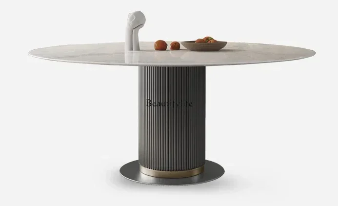 

FG28Light luxury modern rock slab round dining table household large round table with turntable