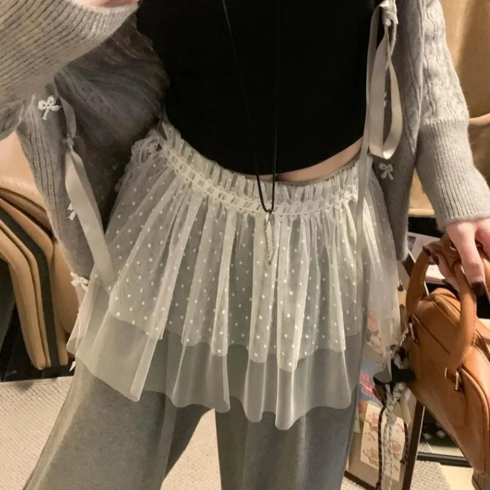 Rok Mini Renda Y2k Manis Rok Kasa Gaya Korea Lolita Rok Tepi Ruffle Bertali Pendek Wanita