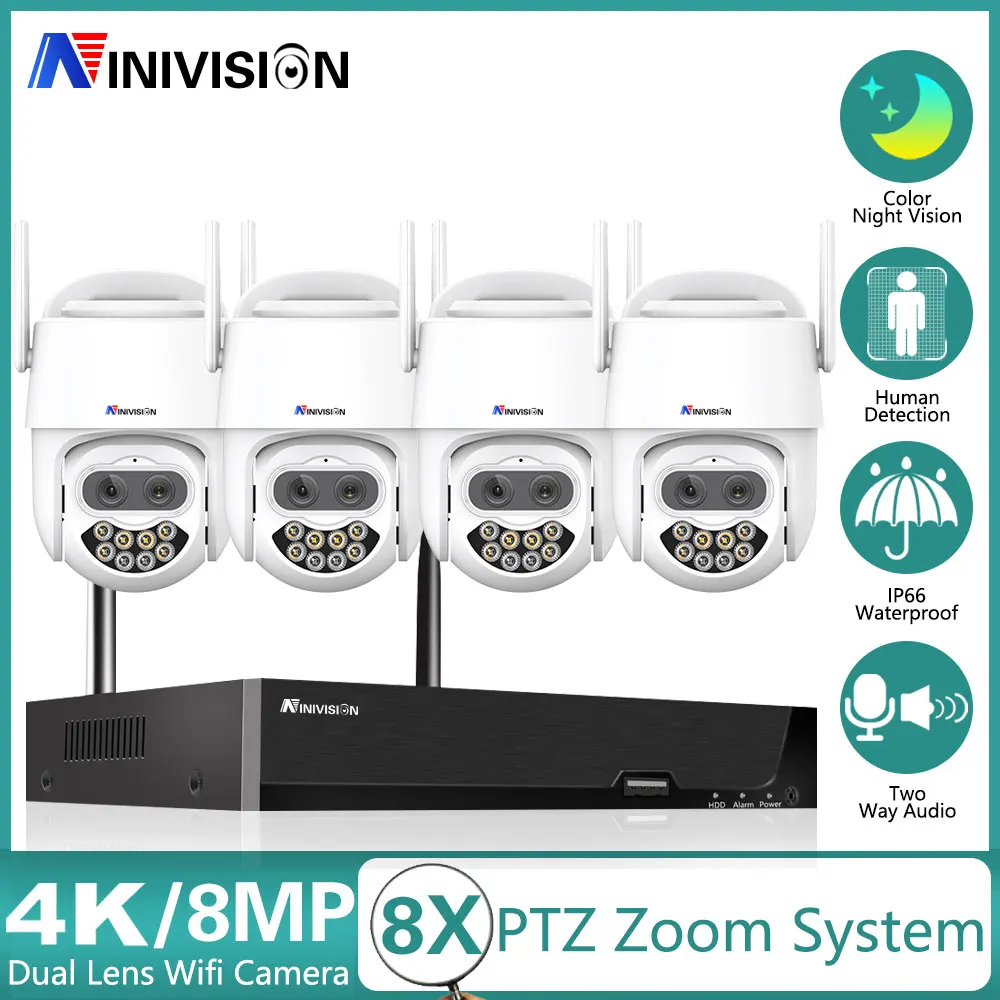 

8X Zoom 4K ICsee Wifi CCTV Camera Security System 8CH Wireless NVR Set Outdoor Auto Track PTZ IP Camera Video Surveillance Kit