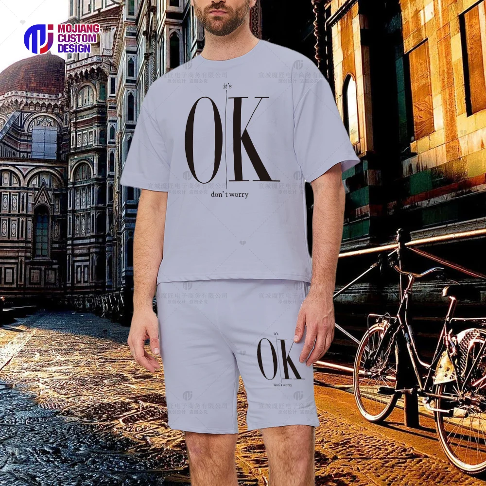 "It's OK, Don't Worry" Men's Casual Cotton Shorts Premium T-Shirt OK Alphabet Graphic Hip Hop 2023 Tops Shirt Set