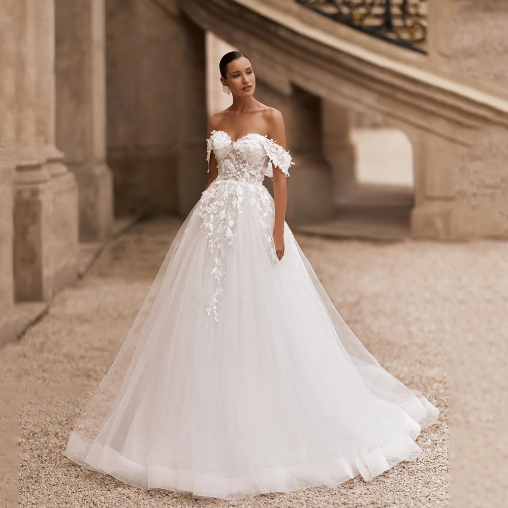 

Customized Princess Wedding Dress A-Line Off Shoulder Flowers Sweetheart Applique Lace Bride Gowns For Women vestidos de novia