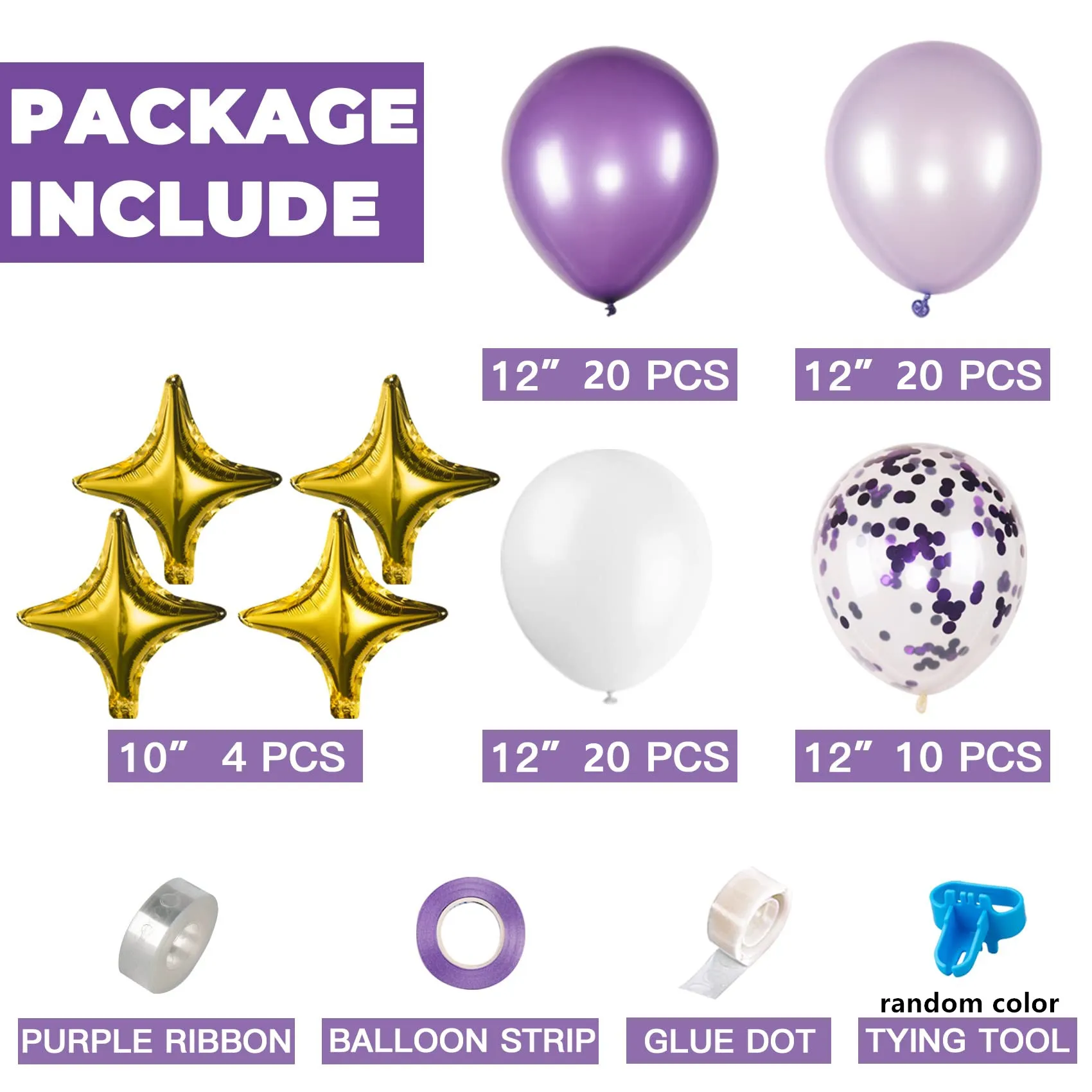 74pcs Purple Balloons Confetti Latex Balloon Garland Arch Kit for Baby Shower Birthday Wedding Party Decorations