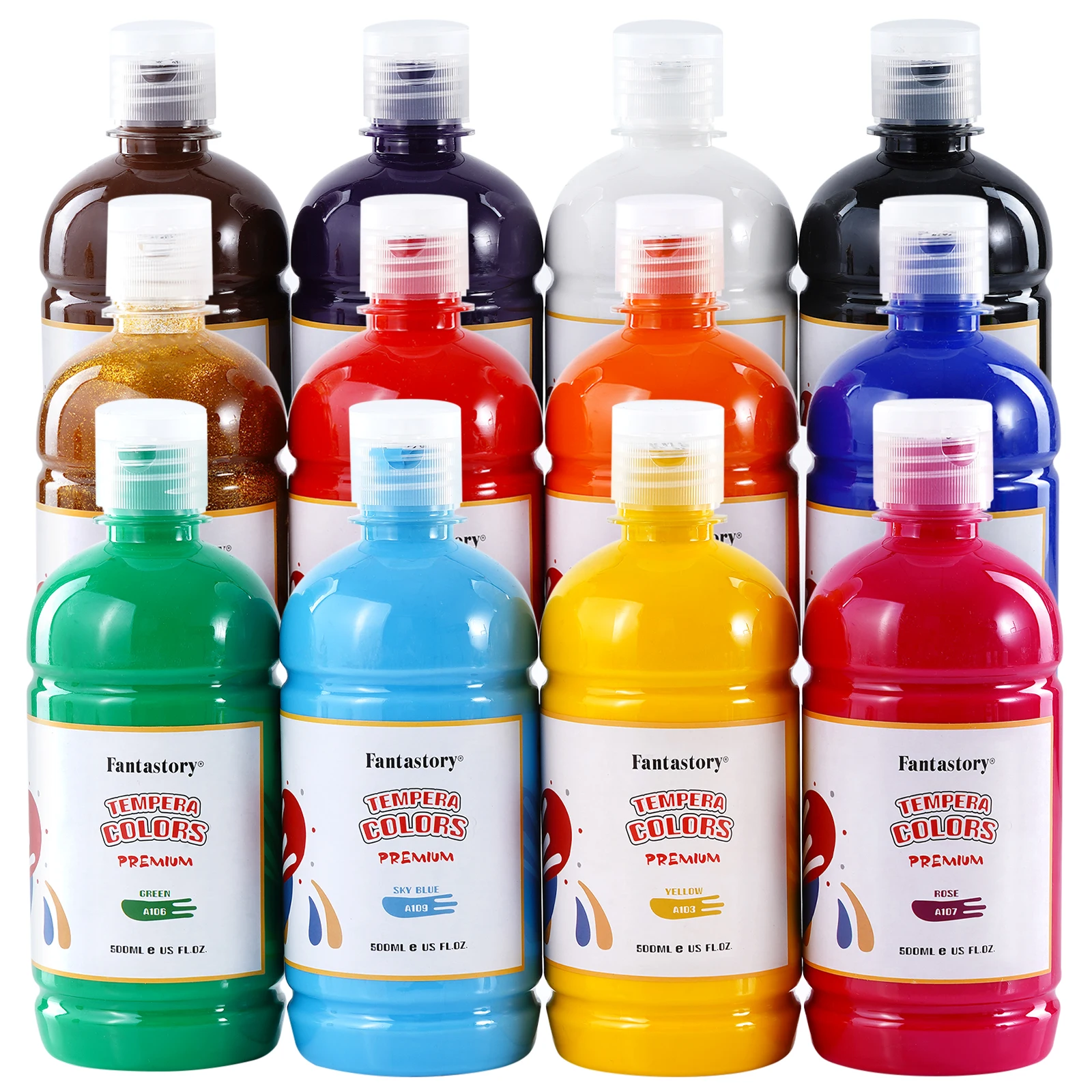 

Набор темперных красок Fantastory для детей, 12 цветов (по 16,9 унций каждый), смываемые, для рисования на плакатах и губчатых поверхностях, нетоксичные