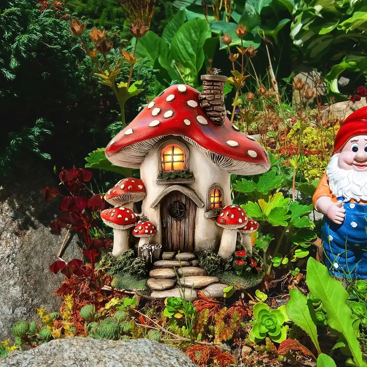 

Garden PVC Power Strip Creative Forest Mushroom Hut Garden Decoration Field