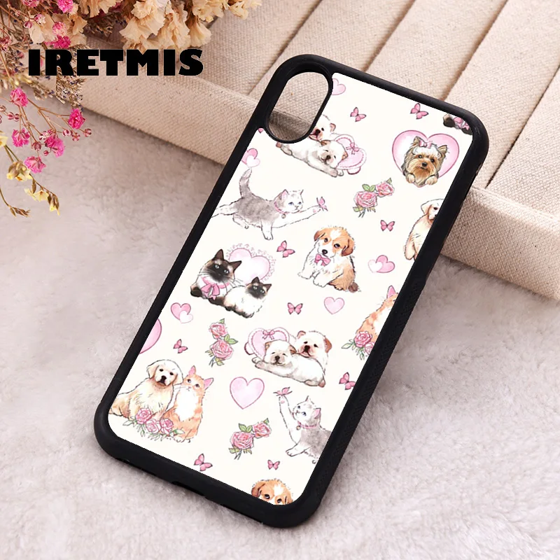 Iretmis Phone Cover Case For iPhone X XS Max XR 11 12 13 PRO MINI 14 15 16 Plus Rubber Silicone Puppies & Kittens