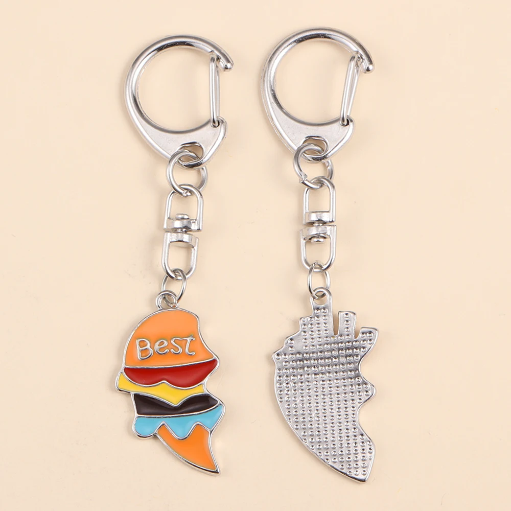 2Pcs/Set Best Friend Keychain Cute Love Heart Stitching Pendant BFF Friendship Key Chain Female Car Key Bag Jewelry Accessories