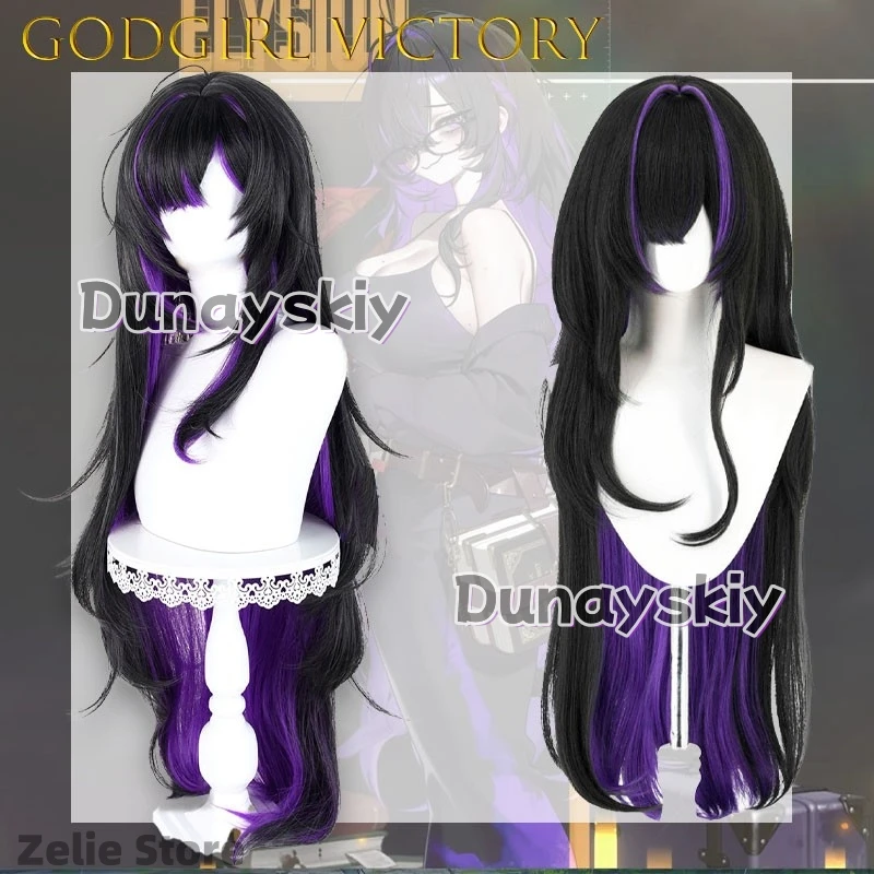 

Godgril Victory Label Cosplay Wig With Scalp Top Anime Game Character Halloween Party Game Label Long Black Purple Wig For Women