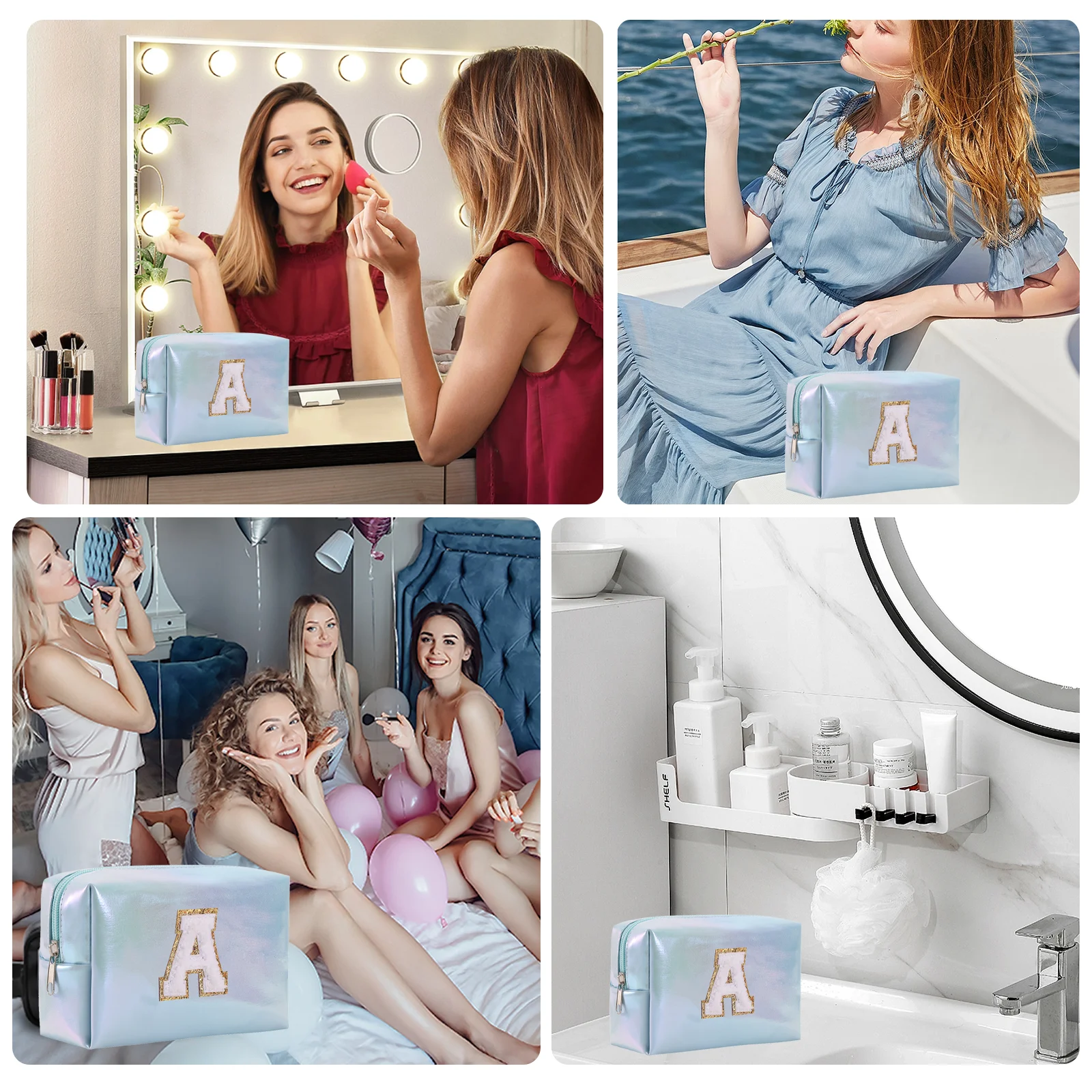 ส่วนบุคคลกระเป๋าแต่งหน้าเริ่มต้น,Letter Zipper กระเป๋าเครื่องสําอางสําหรับสตรี,Preppy กระเป๋าแต่งหน้า,กระเป๋าแต่งหน้า,กระเป๋าเดินทางแต่งหน้า