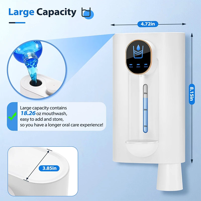 Novo Dispensador de enxaguador bucal, 540ML Tanque de água líquida sem fio montado na parede, Indução inteligente, Dispensador automático de água de enxaguador bucal
