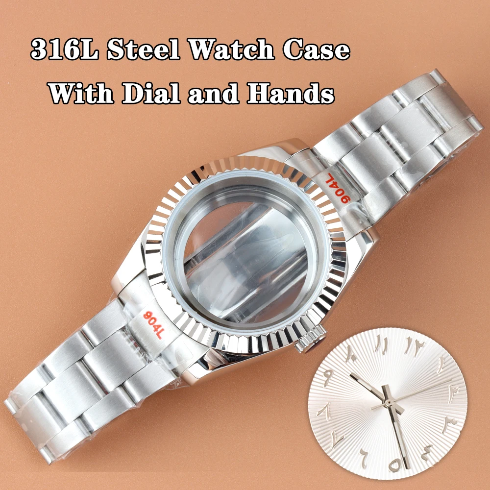 

Silver 36mm 39mm Watch Case with 28.5mm Dial Hand Set Brushed Oyster Strap For NH35 NH36 Movement 316L Steel DATEJUST Watch Case