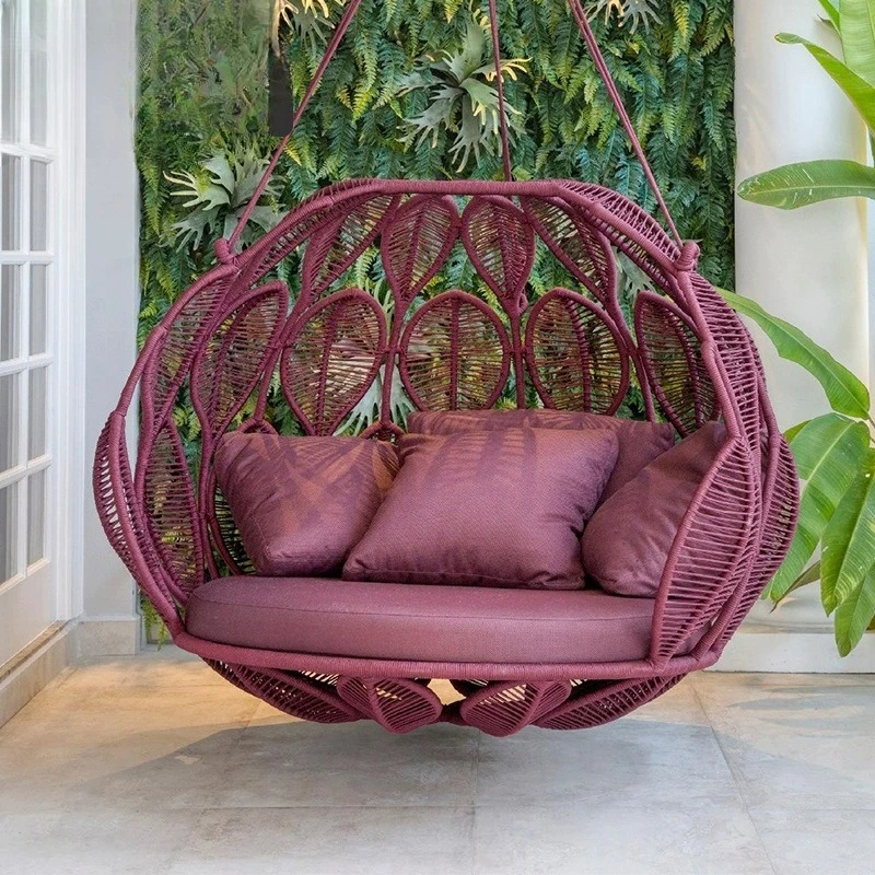 

Villa garden terrace rattan chair hanging basket outdoor courtyard swing indoor balcony rattan hanging basket