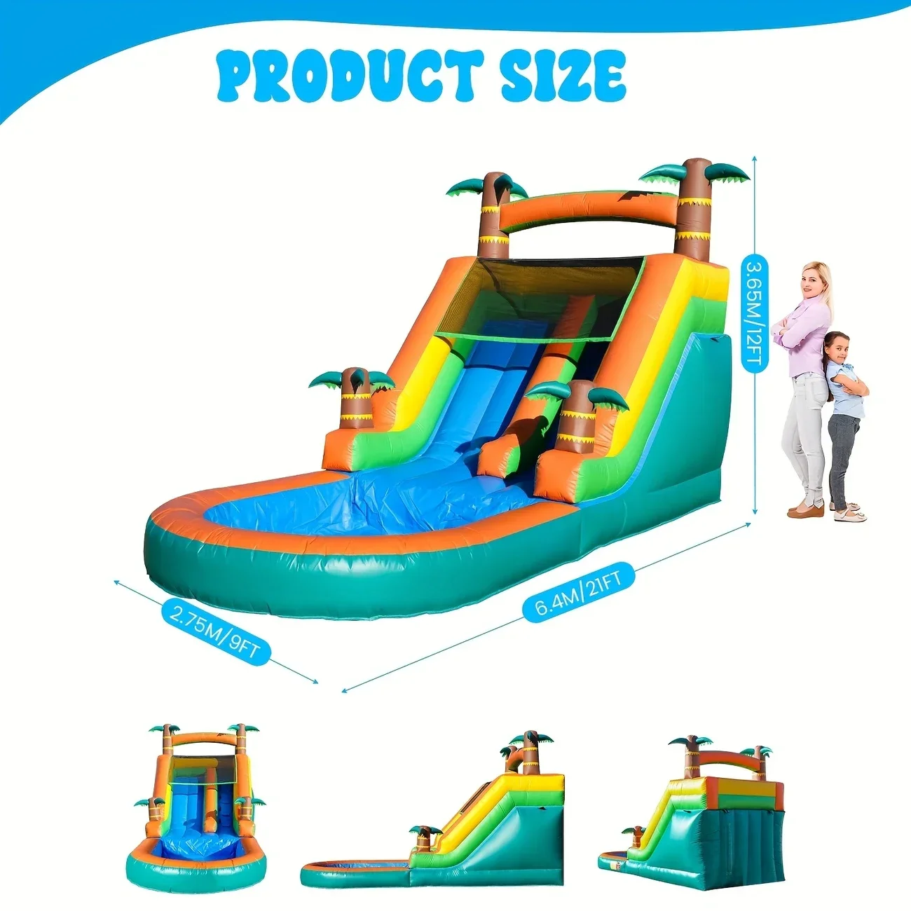 Inflatable Water Slide with Big Pool - 100% Commercial PVC  Wet Dry Use Water Double Slide Bubble Ball Pit For Kids Adult  Party