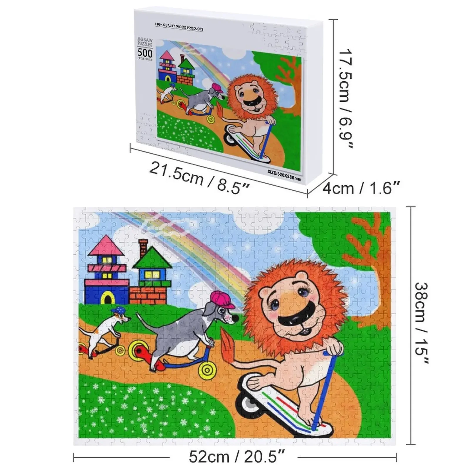 Animales - perros y leones - Montar un scooter Rompecabezas Nombre personalizado Rompecabezas de madera personalizado