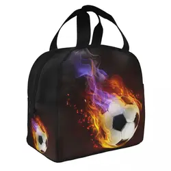 Fire Soccer Insulated Lunch Bag Portable Football Balls Sports Lunch Container Thermal Bag Tote Lunch Box Office Travel Girl Boy