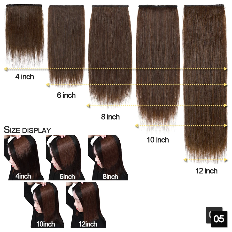 100% Human Hair Invisable Straight Hair Pads Clip In One Piece 2Clips Increase hair volume Hair Extensions Top Side Cover