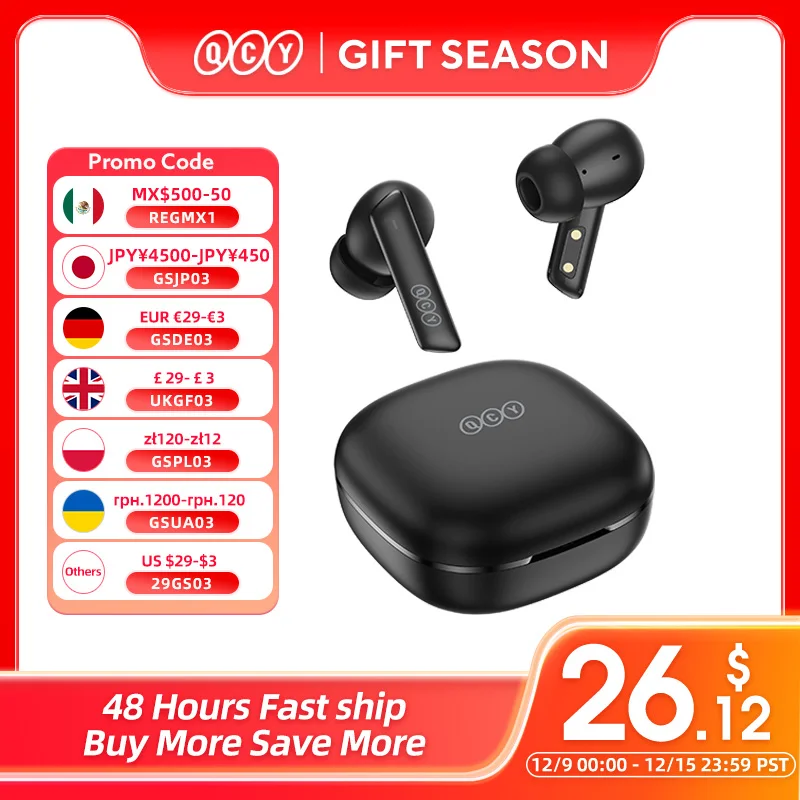 QCY HT05 ANC Wireless Earphone 40dB Noise Cancelling Bluetooth 5.2 Headphone 6 Mic ENC HD Call TWS Earbuds Transparency Mode