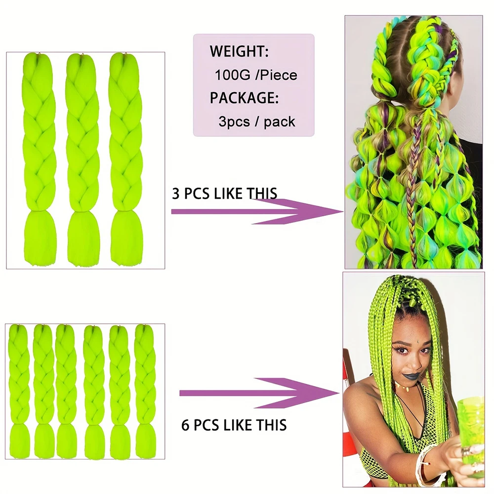 Jsaluting-Extensions de cheveux tressés pour filles, perruques synthétiques au crochet, extension de cheveux tressée arc-en-ciel, bricolage, fête de Noël, 3 pièces