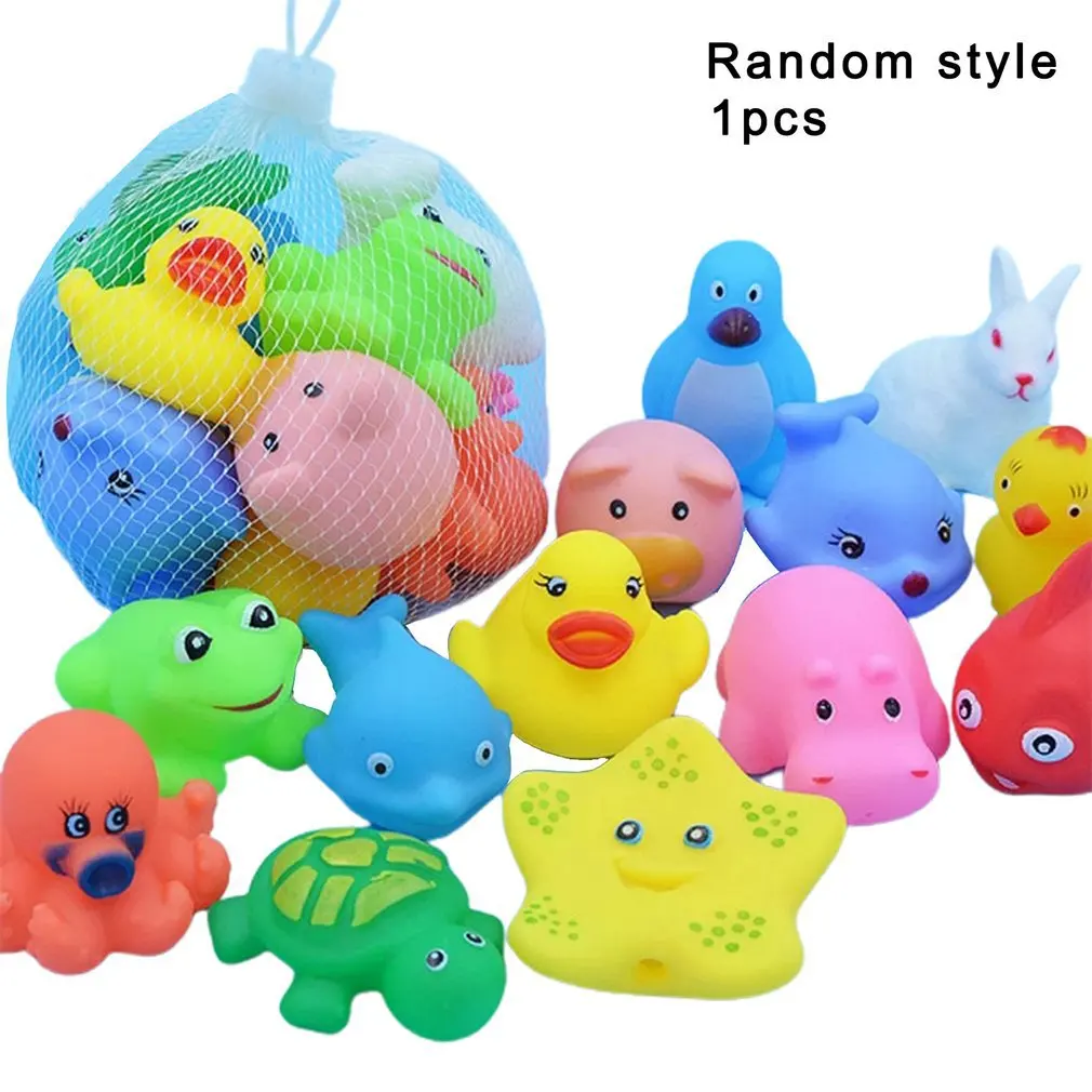 

10 Pcs Cute Animals Swimming Water Toys Colorful Soft Rubber Float Squeeze Sound Squeaky Bathing Toy For Baby Bath Toys