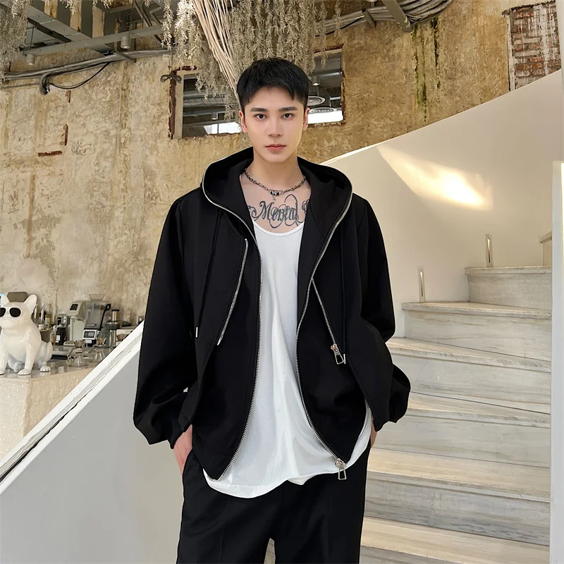 

Spring Casual Hoodie Men's Zipper Deconstructed Fake Two-Piece Jaet Trendy Haome Versatile Leisure Top Coat