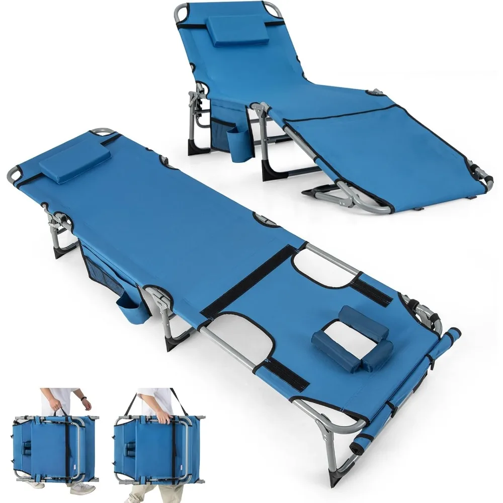 

Tanning Chair, 330LBS Beach Lounge Chair with Face Arm Hole & Hand Shoulder Strap, Folding Layout Sunbathing Chair, Face Down O