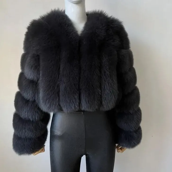 New Fashion Imitation Fox Fur Women Coat Splicing Short Fur Jackets Women Clothing Winter Jackets Solid Warm Thick Outerwear