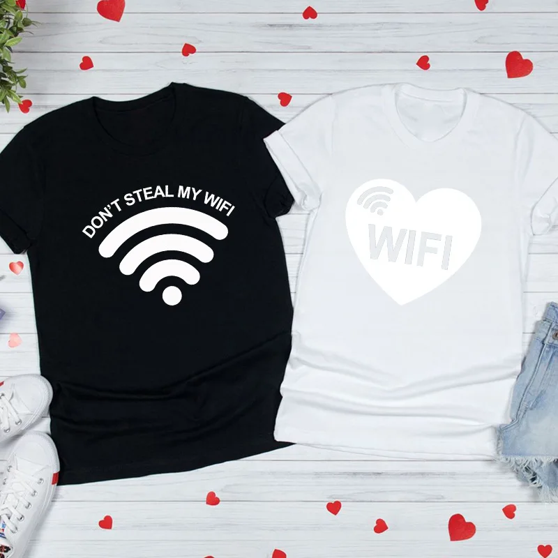 DON‘T Berepül Min WIFI Szív nyomtatás szerelmeseinek T Ing Összepárosít Rövid távú Ingujj O nyakú Ingó- tshirt Nők Férfi T-idom Ing tops camisetas mujer