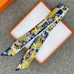 POBING Spain Print 18m/m Twill Silk Scarves Women Luxury Brand Scarf Bag Ribbons Tie Head Scarf Small Long Skinny Scarf 86*5CM