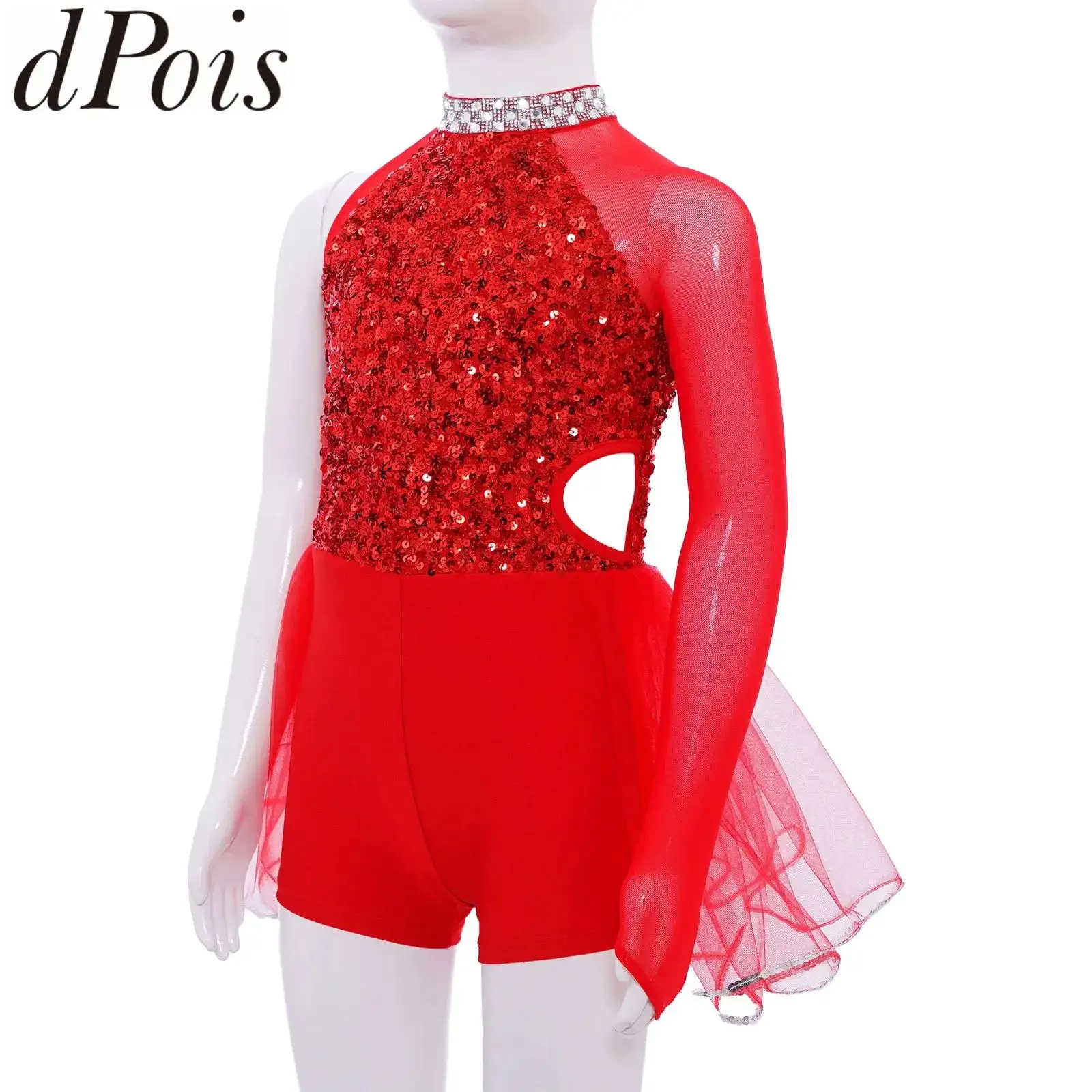 ชุดเต้นรำแจ๊ส ละติน ฟิกเกอร์สเก็ต ยิมนาสติก แอคโรบิก บัลเลต์ สำหรับเด็กผู้หญิง ประดับเลื่อมวิบวับ ผ้าตาข่าย ขนนก ผ้าทูลล์ กระโปรงบาน