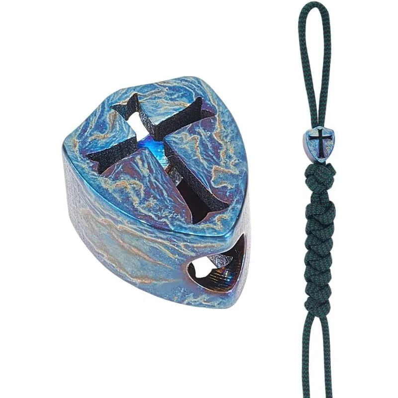 

1pc Titanium Lanyard Beads Shield with Cross Alloy Paracord Beads Large Hole Beads Loose Spacer Beads for EDC Pendant Bracelet