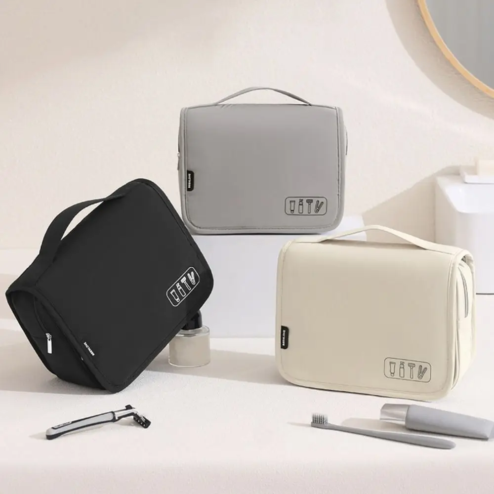 Portable Hanging Toiletry Bag Built-In Hook Large Capacity Makeup Organizer Bag Carry Handle Waterproof Cosmetic Bag