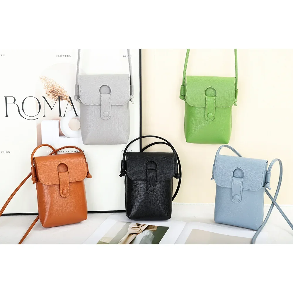 Small Soft Pebbled Real Leather Crossbody Bag Handbags Purses Sling Crossover Shoulder Bag 2024 Summer New Cellphone Pouch Bag