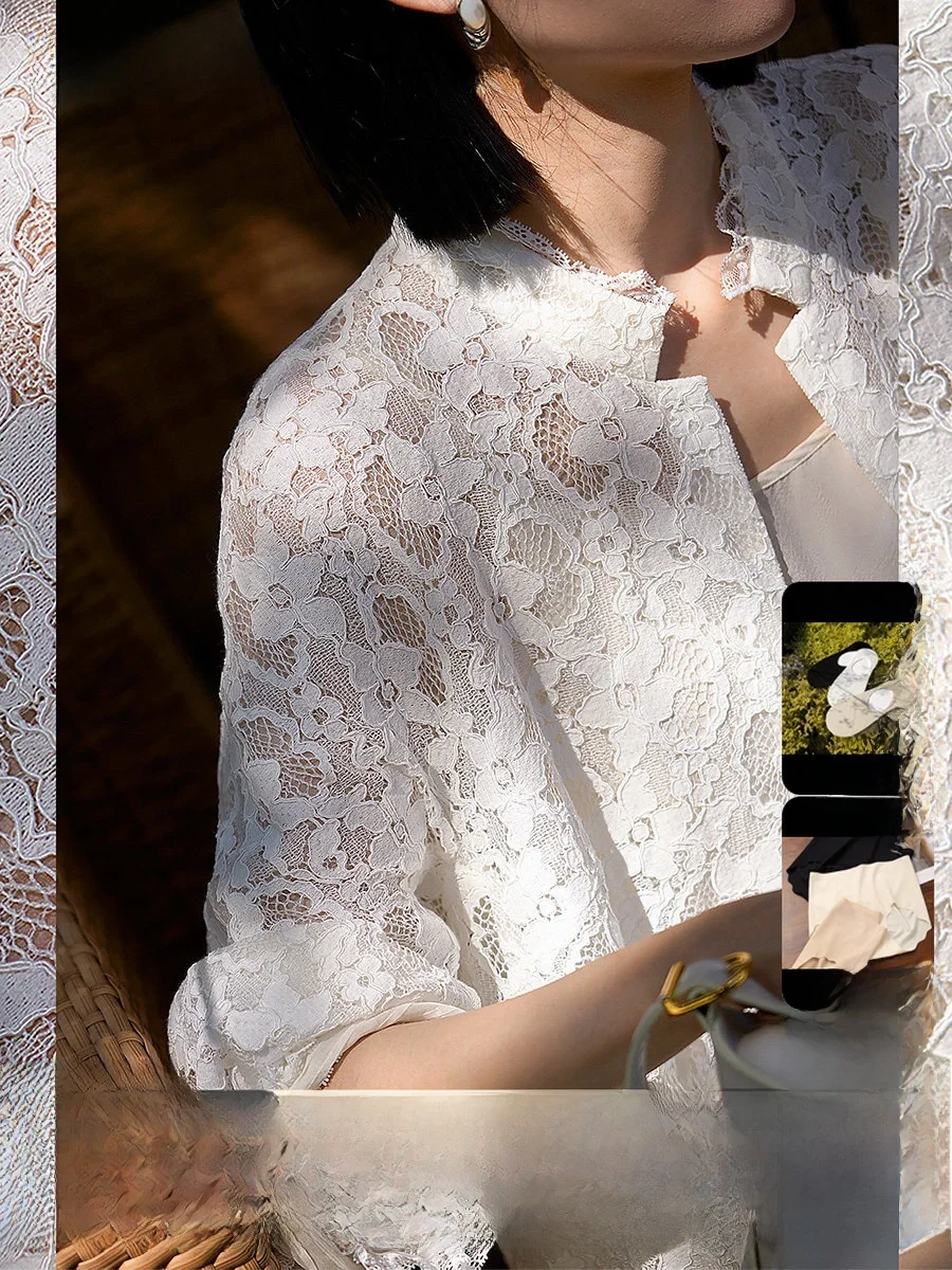 

Xhange Spring 2026 Embroidered Silk Lace Jacket Cloud Sea Floral Inner Standard Fit Long Sleeve Women's Outerwear