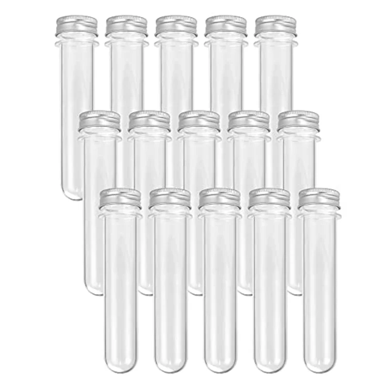 

15PCS 100Ml Clear Plastic Test Tubes with Screw Caps and 1 Cleaning Brush - Gumball Candy Tubes for Wedding Party