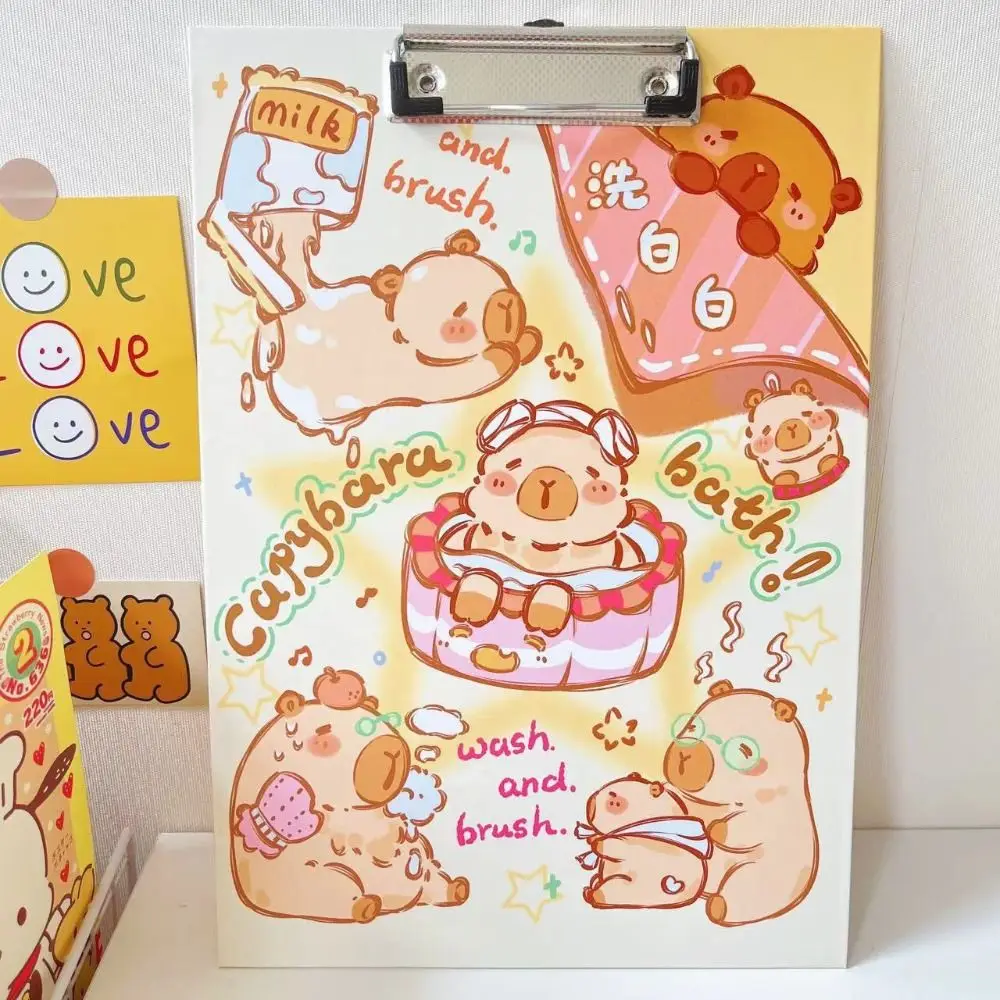 Kawaii Capibara A4 File Holder Letter Print INS Style Writing Pad Cartoon Test Paper Folder