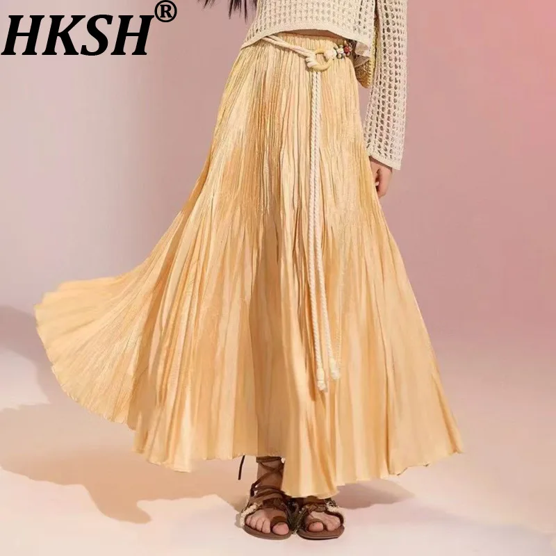 

Женская плиссированная юбка HKSH, однотонная, с эластичной талией, высококачественная, А-силуэт, стройнящая, универсальная, элегантная, повседневная, новая летняя модель HK20889