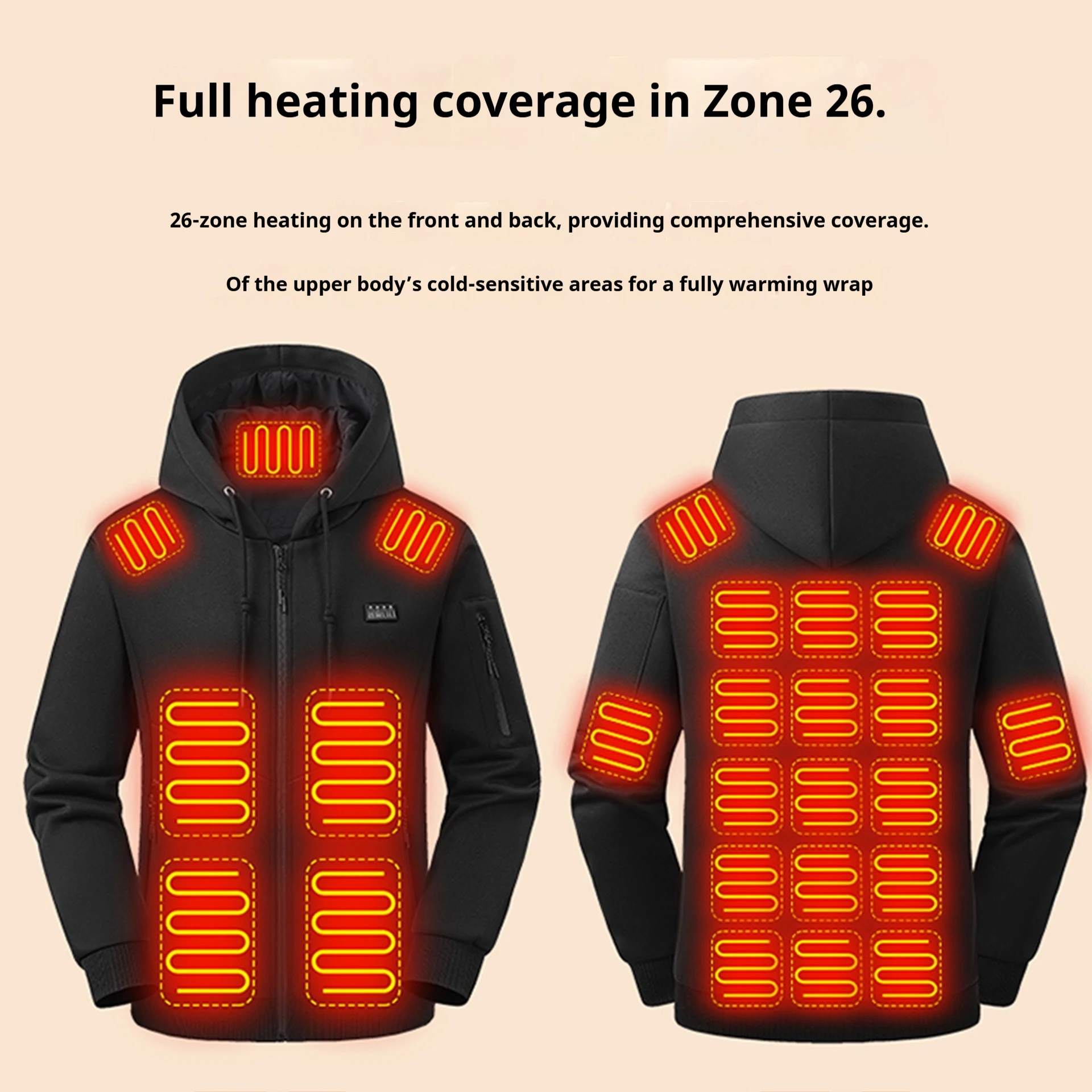 Chaqueta con calefacción integrada para hombre y mujer, sudaderas con capucha, 26 zonas de calentamiento, ropa con calefacción USB, ideal para proteger del frío, para esquiar, acampar y hacer senderismo.