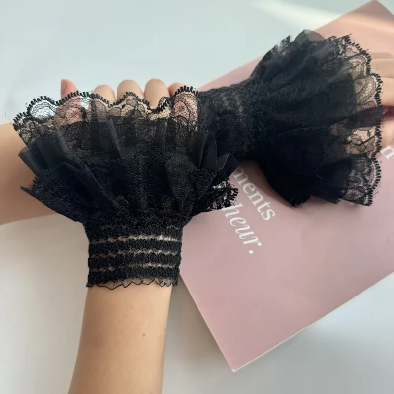 Fairy Multi Layer Ruffled Wrist Cuffs Lolita Lace Decoration Fake Sleeves Elastic Wristband Fashion Hand Accessories