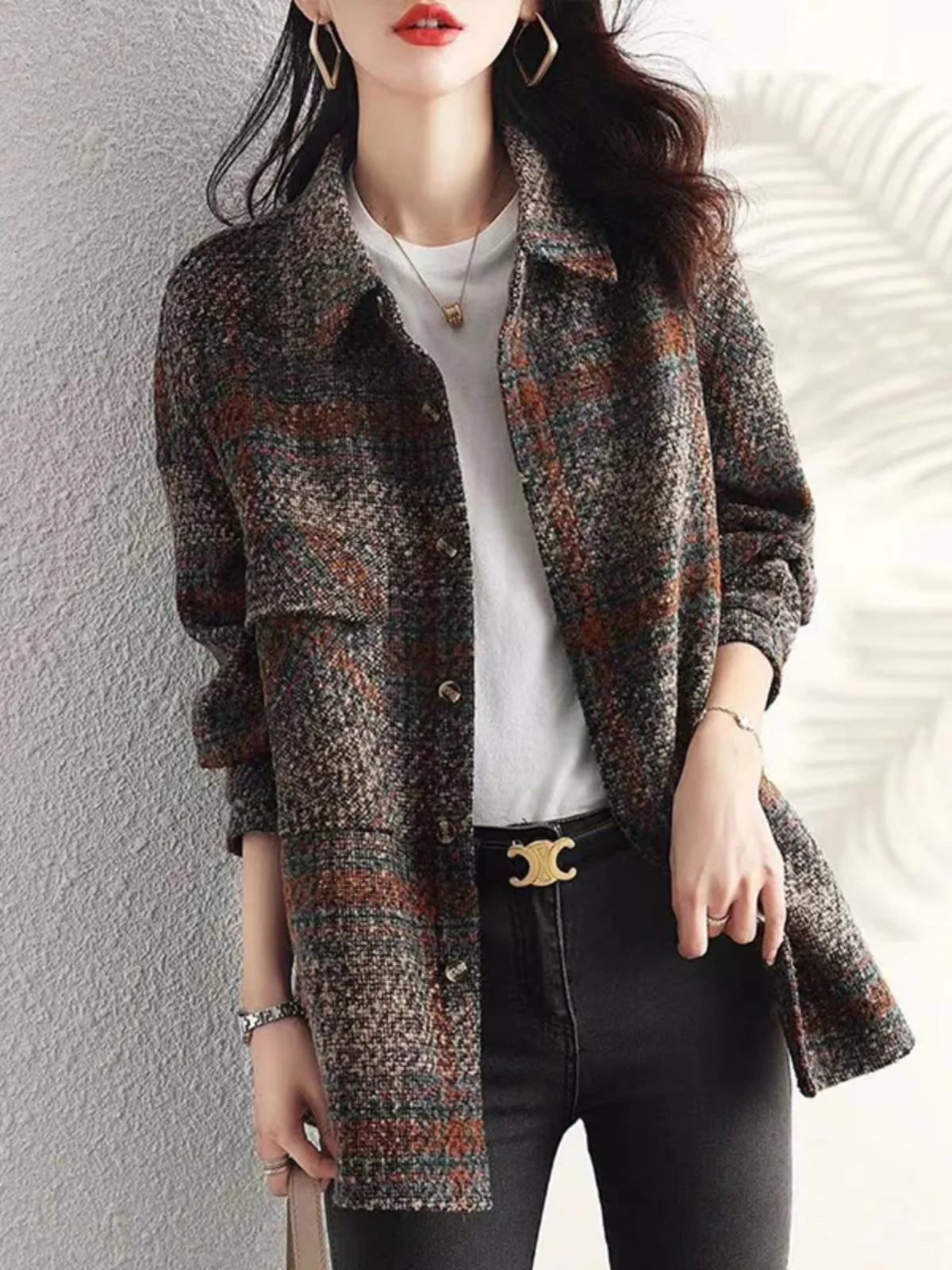 

Elegant Long Sleeve Woolen Coat Fashionable Top Women's High-End Brand Zipper Mid-Length Korean Style Commute Collar