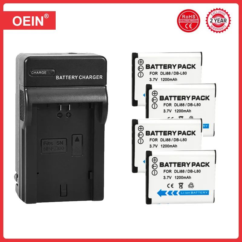 DB-L80 D-LI88 Battery and Charger for Sanyo VPC-CG10 DMX-CG11 VPC-CG100 VPC-CG102 for Pentax P70 H90 W90 WS80 P80