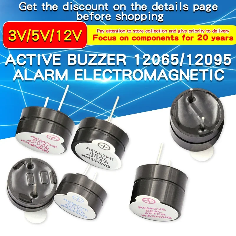 10 adet/grup 12065 12*6.5mm 12095 12*9.5mm 3V 5V 12V Aktif Buzzer Manyetik Uzun Sürekli Bip Sesi TMB12A03 TMB12A05 TMB12A12