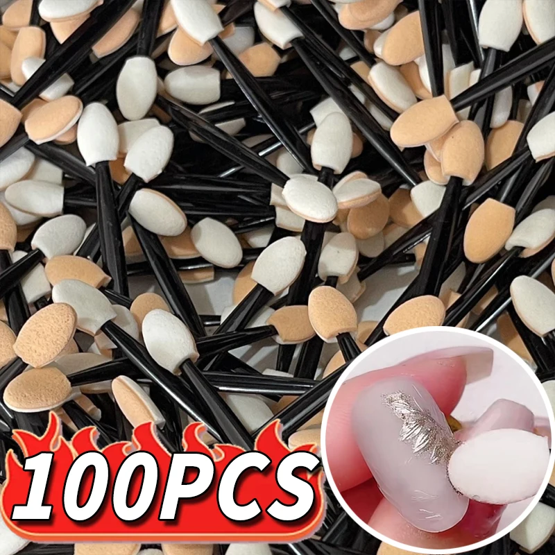 Portable Nail Art Brush Sponge Stick 100PCS Double-head Nails Powder Brushes Disposable Eyeshadow Brushes Nails Eyes Makeup Tool