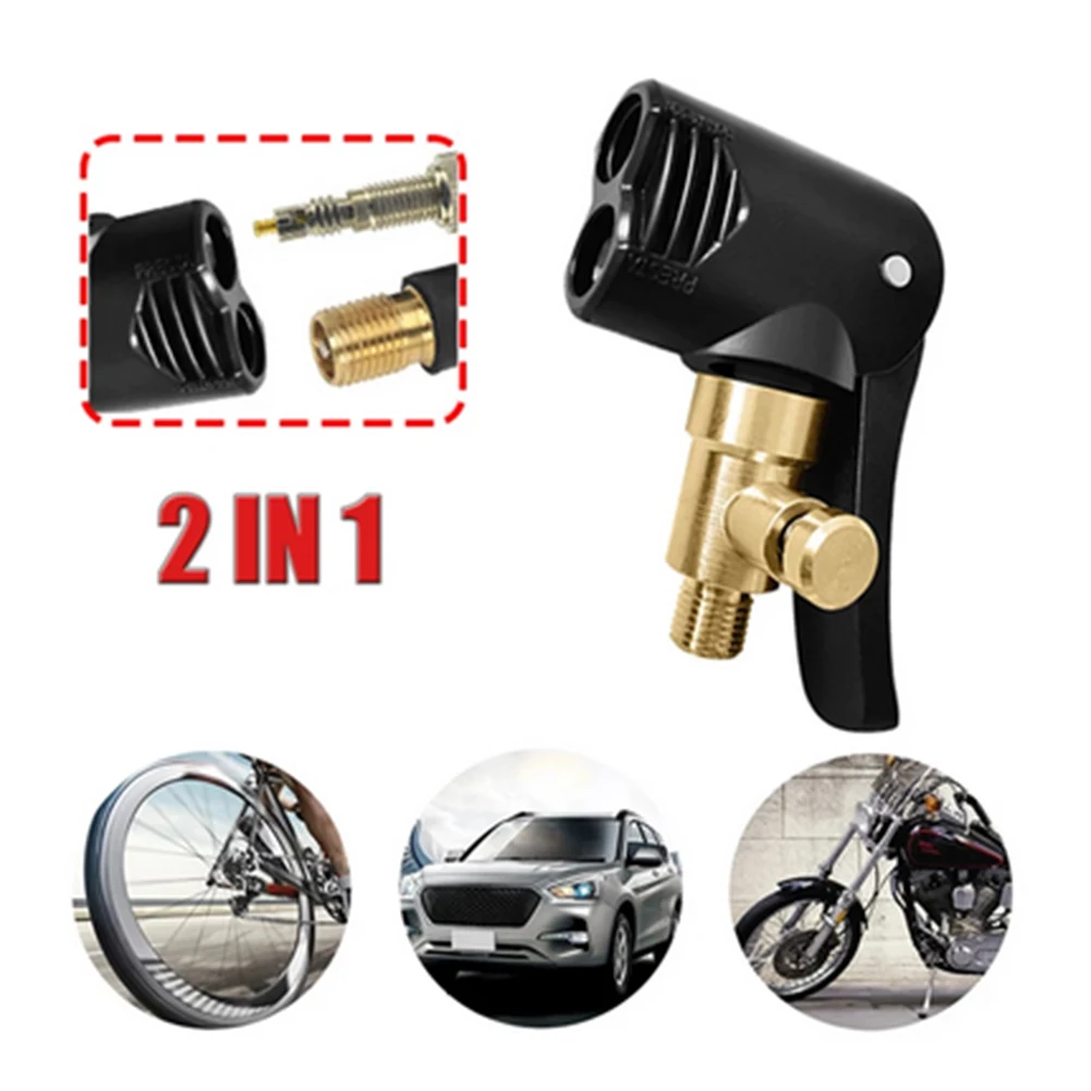 Portable Inflatable Pump Bike Tire Air Chuck Bicycle Air Nozzle Brass Bicycle Bike Track Pump Nozzle Dual Head Adapter Converter